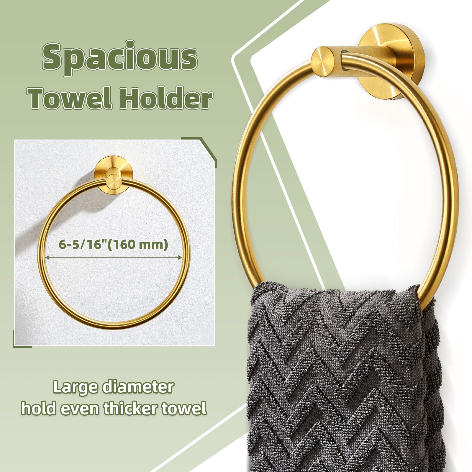 Aplusee Towel Ring For Bathroom Wall, Brushed Gold Hand Towel Ring Holder, Heavy Duty Sus 304 Stainless Steel Modern Bathroom Ac